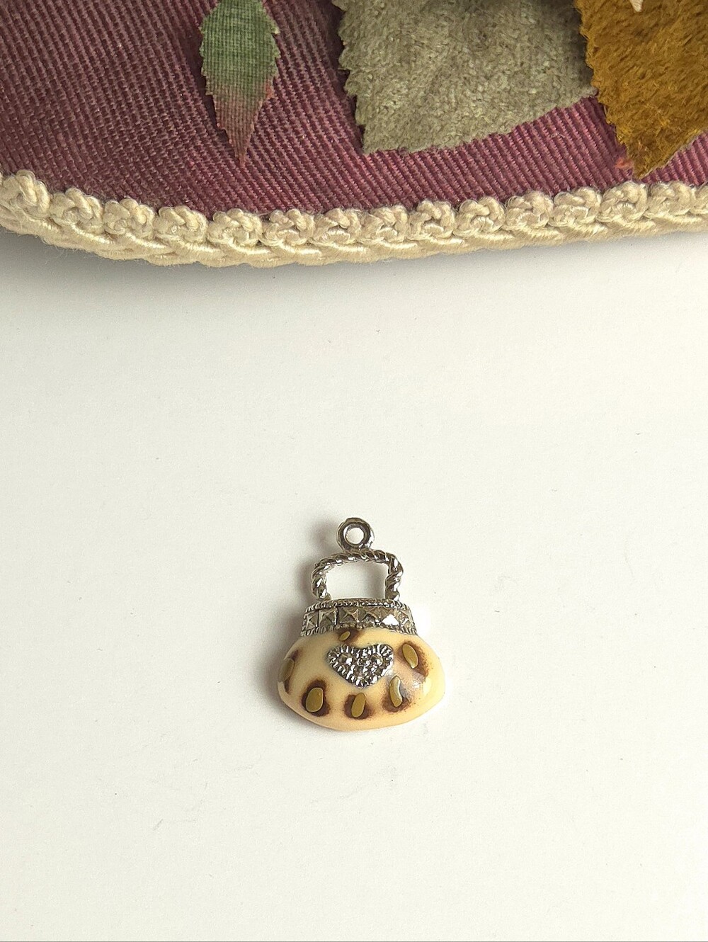 Dainty Leopard Print Enamel with Silver Heart Purse Pendant Charm Jewelry Making